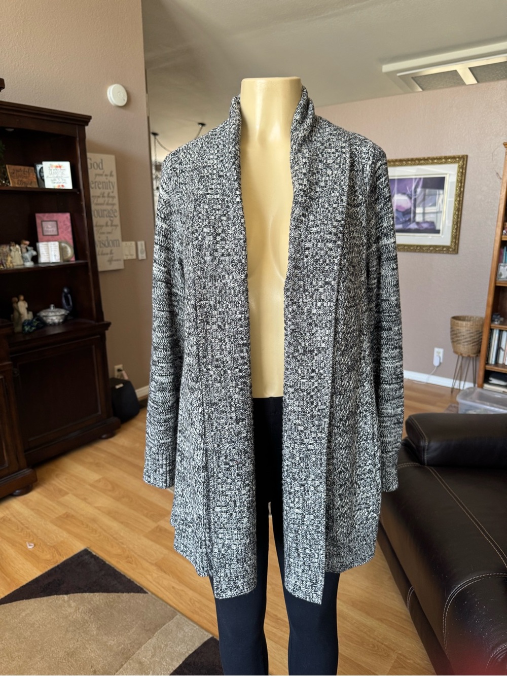 Charter Club black & white marled open-front cardigan-size M